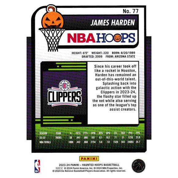 2023-24 Haunted Hoops Basketball Card #77 James Harden - Picture 2 of 2